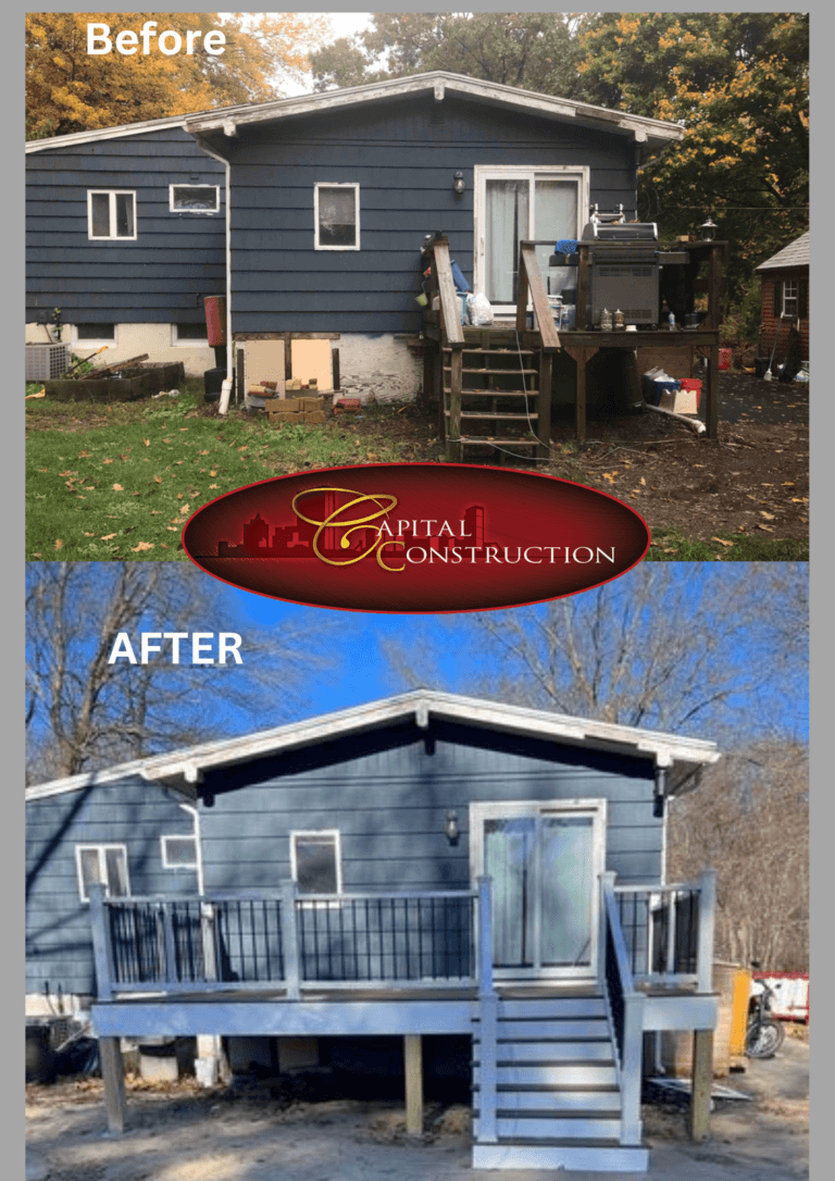 Before and after photos of a Trex decking installation completed in Concord, MA