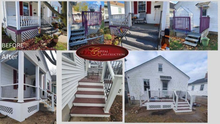 Before and after photos of Trex decking installation completed in Providence, RI