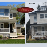Before and after photos of a James Hardie siding installation job in Lowell, MA