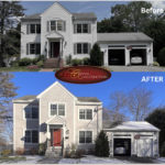 Before and after photos of a James Hardie siding installation job in Needham, MA