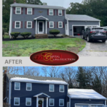 Before and after photos of a James Hardie siding installation job in Weymouth, MA