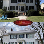 Before and after photos of a James Hardie siding installation job in Newton, MA