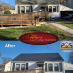 Before and after photos of a new GAF roof installation completed in Dedham, MA