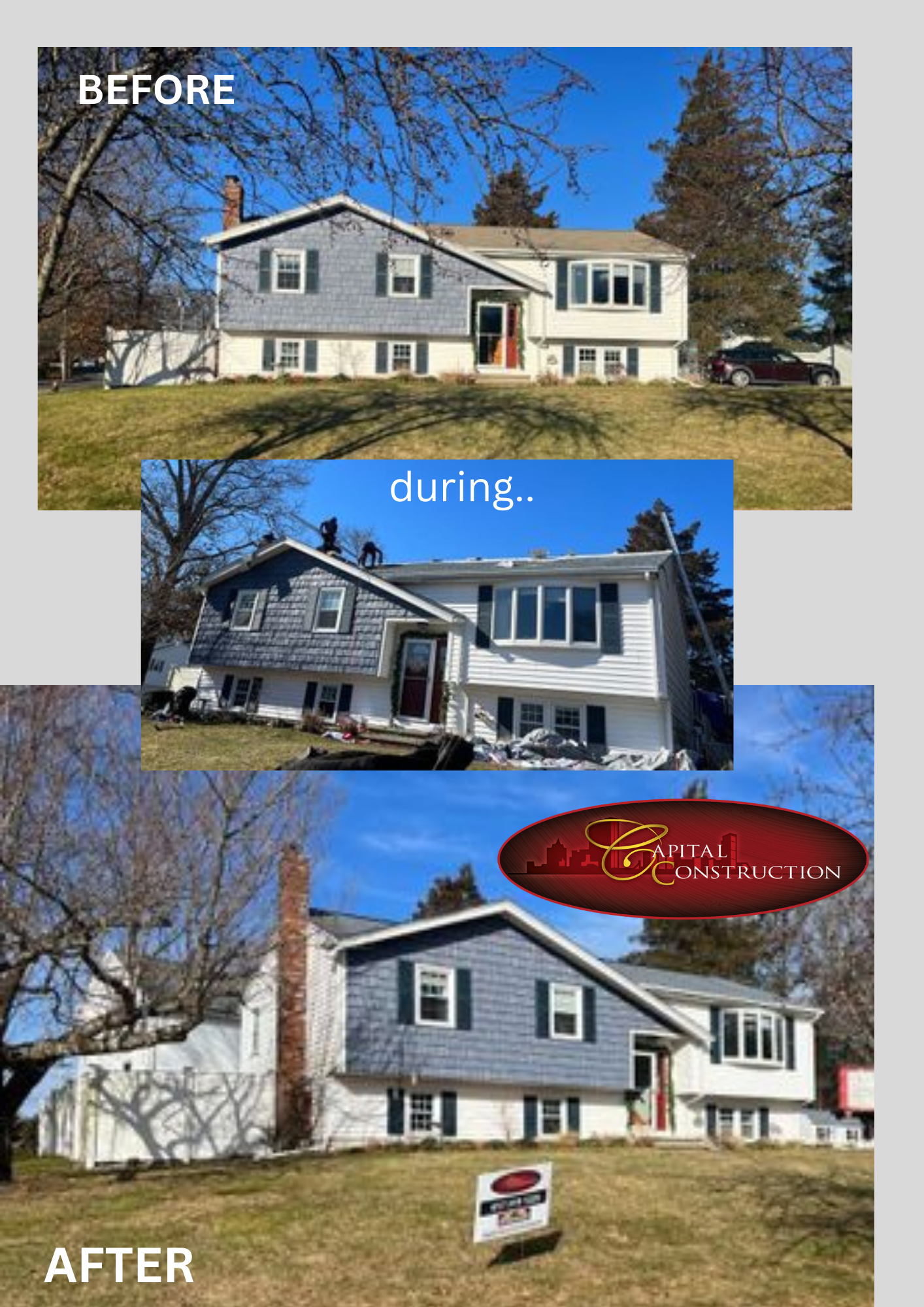 Before and after photos of a GAF roofing installation completed in Stoughton, MA