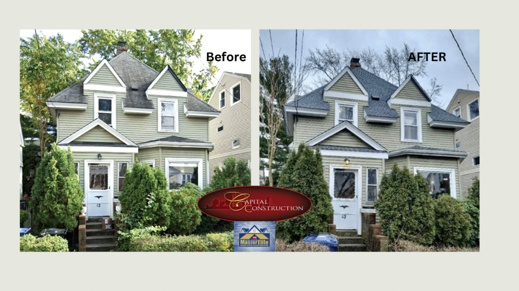 Before and after of a roof installation job in Boston, MA