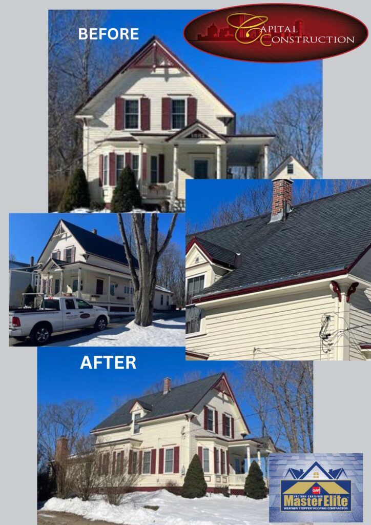 Before and after photos of a GAF roofing installation in Gardner, MA