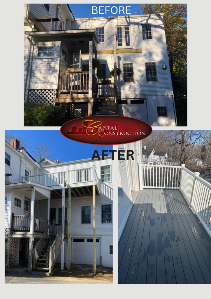 Before and after photos of Trex decking installation completed in Yarmouth, MA